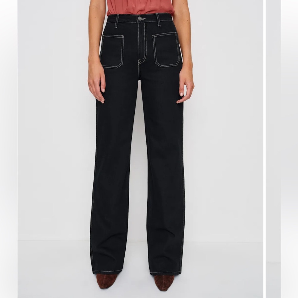 Reformation Alyssa High Rise Wide Leg Long Jeans Black - Size 27